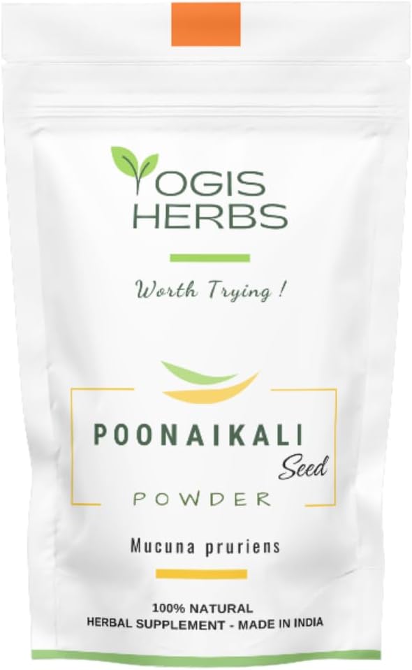 YOGIS HERBS Poonaikali Σπέρματα σκόνης (Kapikacchu/Velvet Bean/Mucuna pruriens) - Φυσική υποστήριξη για ζωτικότητα και γνωστική υποστήριξη. (0.5 Lb)