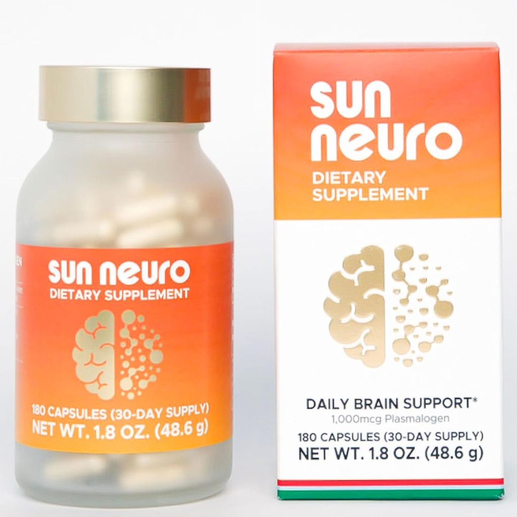 Sun Chlorella Sun Neuro Nootropic Brain Supplement - Daily Memory Concentration & Focus Supplement for Women & Men - Natural Plasmalogen Boost from Sea Pineapples - 180 Capsules
