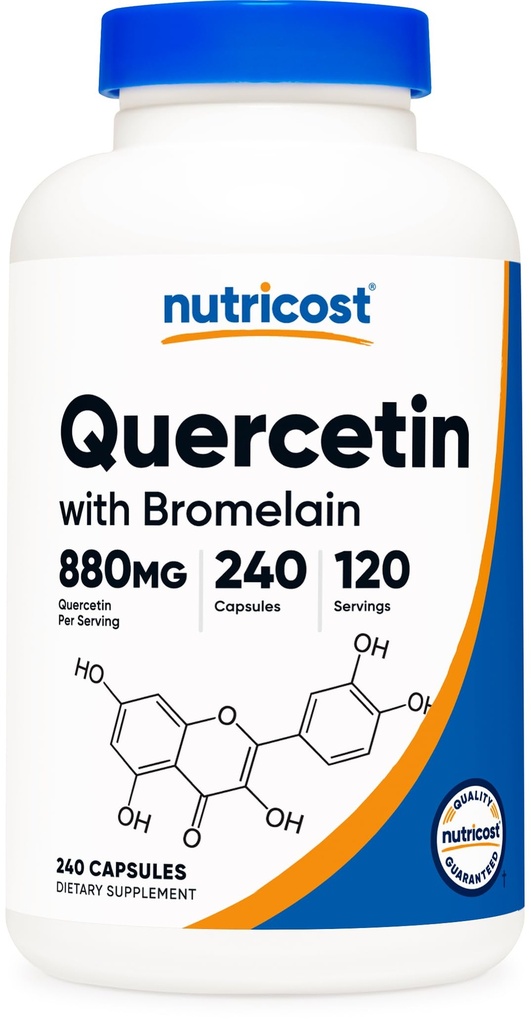 Nutricost Quercetin 880mg, 240 κάψουλες χορτοφαγικής με Bromelain (165mg) - 120 μερίδες (440mg Quercetin Per Cap) - Χωρίς γλουτένη, Μη ΓΤΟ