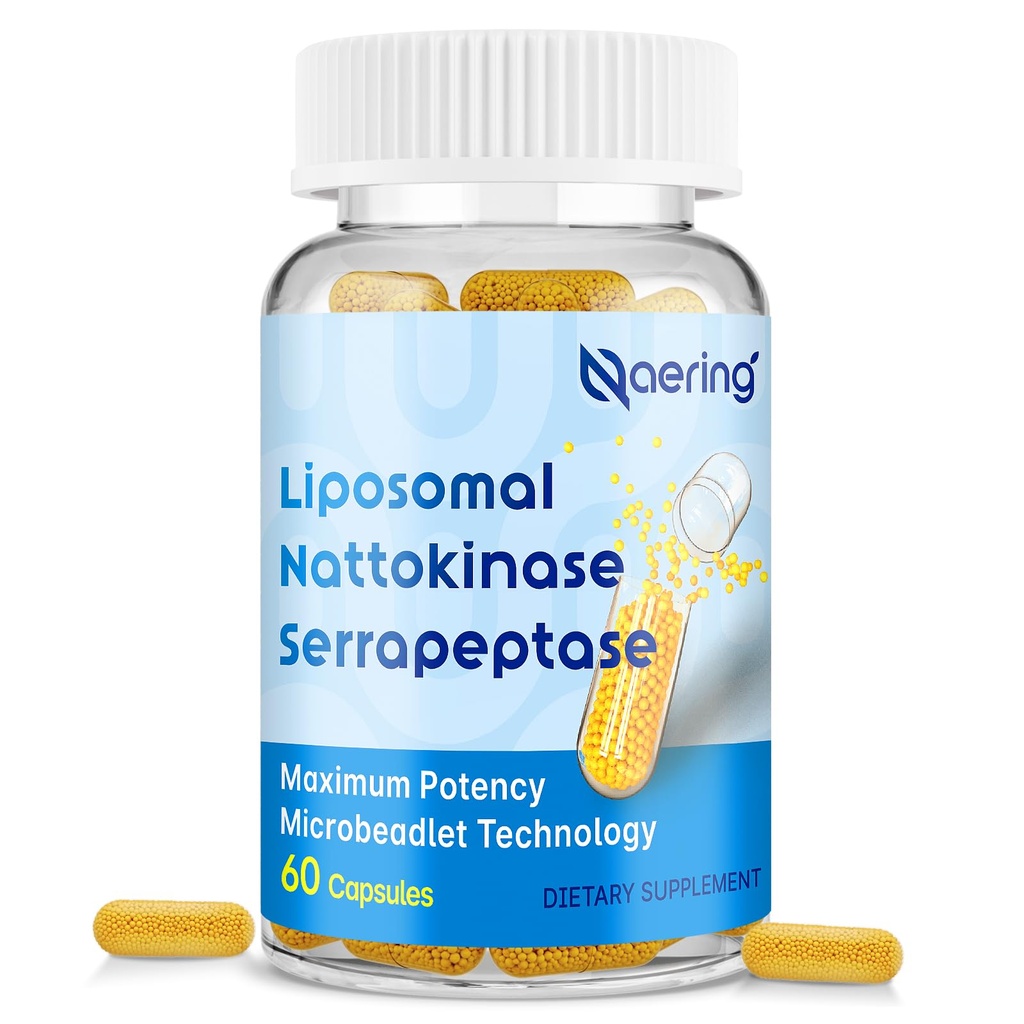 Λιποσωμική Ναττοκινάση 12, 000 FU Serrapeptase 360, 000 SPU Enzyme Supplement - Εμπλουτισμένη με Συνεργικά Ένζυμα και Θρεπτικό Μείγμα & Ινουλίνη για Κυκλοφορική, Ορός, Διηθητική 60 Κάψουλες (1 Φιάλη)