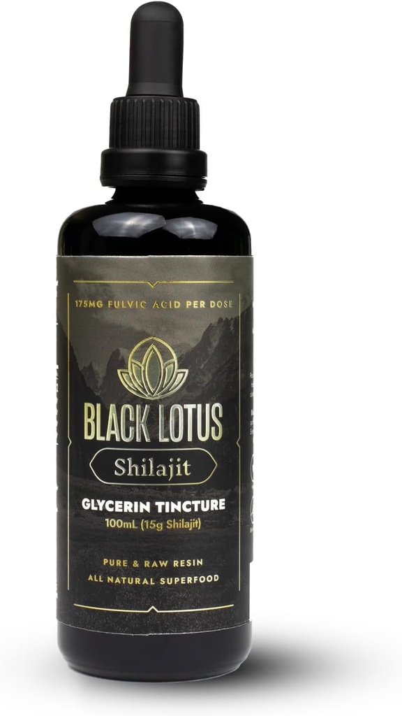 Black Lotus Pure Shilajit Resin Liquid Tincture, 100ml, 100% Pure Natural Shilajit για άνδρες και γυναίκες με Αμινοξέα, 175mg Fulvic Acid, 85 Ionic Trace Minerals, για ανοσοποιητική υποστήριξη, εστίαση, ενέργεια
