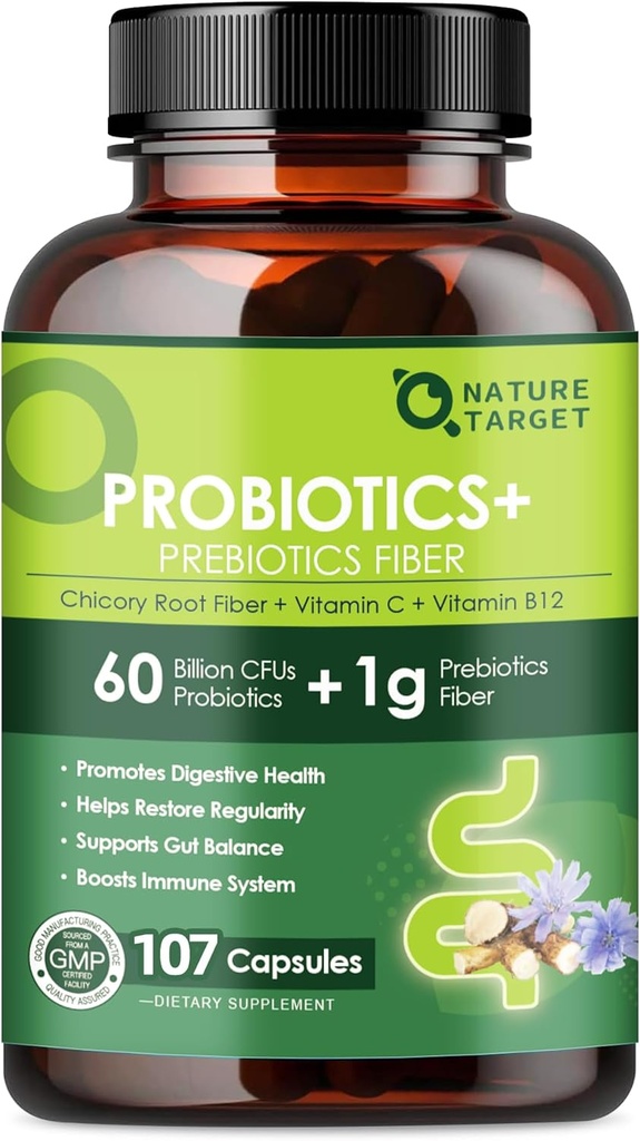 Probiotics for Women Digestive Health with Prebiotic Fiber - Fiber Supplement with 60 Billion Probiotic for Regularity & Gut Cleanse - Υποστηρίζει περιστασιακή δυσκοιλιότητα - 107 κάψουλες Veggie