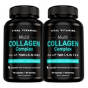 Vital Vitamins Multi Collagen Pills for Women & Men (2-Pack) - Υδρολυμένες Collagen Peptides - Τύπος I, II, III, V, X - Grass Fed, Μη ΓΤΟ