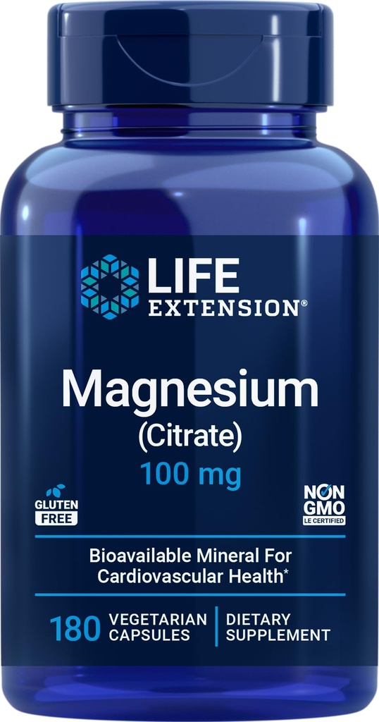 Επέκταση ζωής Μαγνήσιο Κιτρικό 100mg, 180 Veg Caps - Φυσικό συμπλήρωμα Mag - 100 mg Κάψουλες Ορυκτής Υποστήριξης - Vegan, Χορτοφαγικά, Μη ΓΤΟ