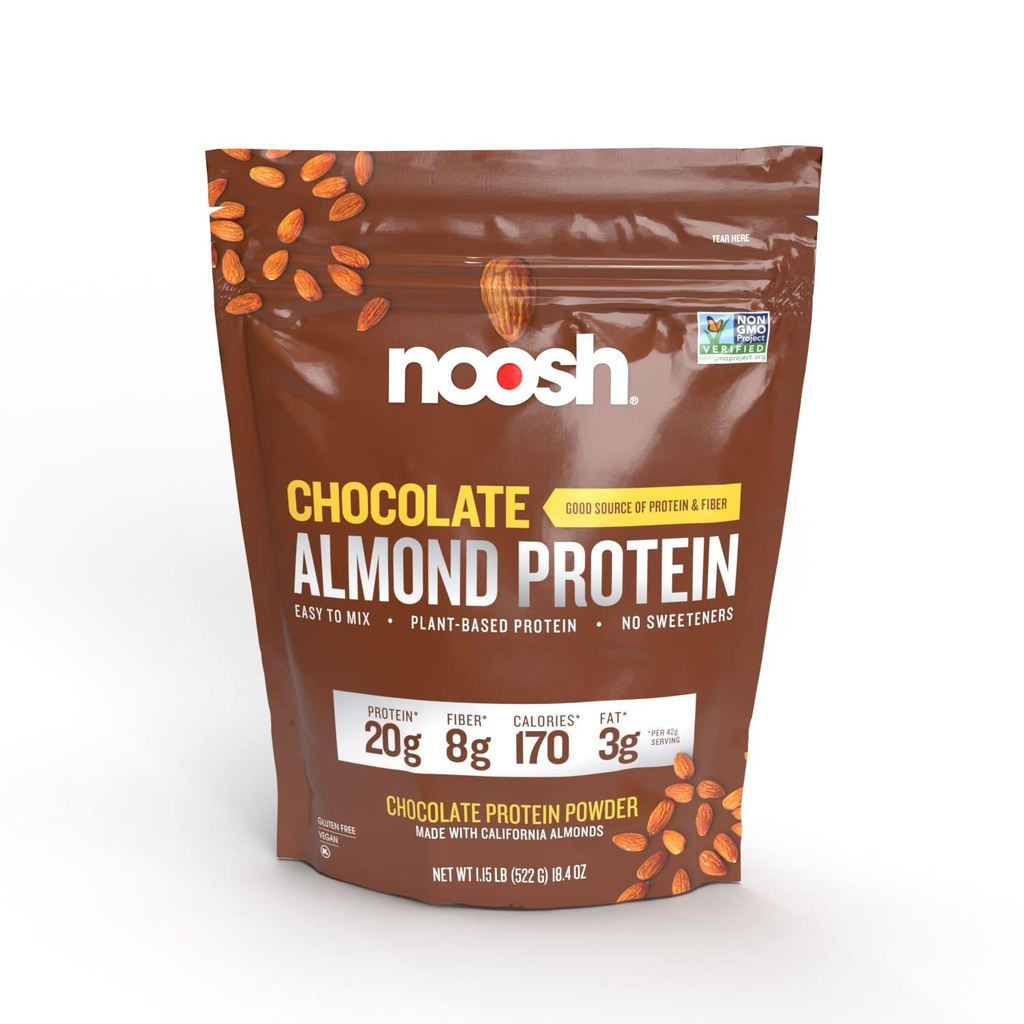 Σκόνη πρωτεΐνης αμυγδάλου με βάση το NOOSH 43 Gram - Vegan Protein Powder, Όλα τα φυσικά συστατικά, Μη ΓΤΟ, Χωρίς γλουτένη, Kosher, Χωρίς φυστίκια, Χωρίς σόγια, Χωρίς γαλακτοκομικά (Chocolate)