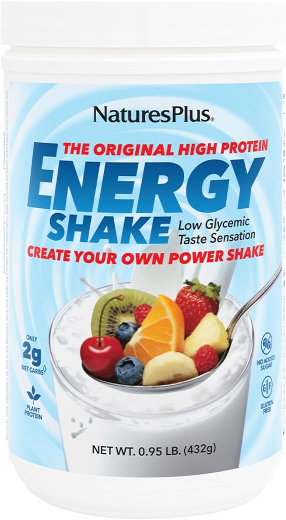 NaturesPlus Energy Shake - 0.95 lb - 16 γραμμάρια φυτικής πρωτεΐνης ανά σερβίρισμα - Περιέχει ένζυμα υποστήριξης της διηθήσεως - Δεν Προστέθηκε Ζάχαρη - Μη ΓΤΟ, Χορτοφαγικά, Χωρίς Γλουτένη - 16 Σερβιέτες