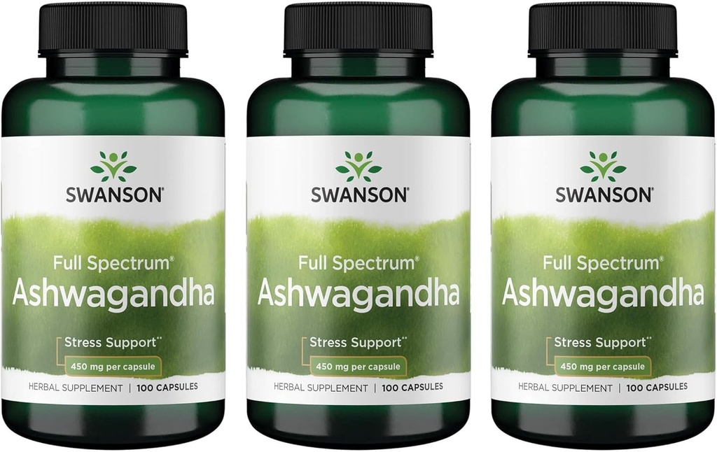 Swanson Ashwagandha συμπλήρωμα σκόνης-Ashwagandha ρίζας που προωθεί το στρες ανακούφιση και την ενεργειακή υποστήριξη-Ayurvedic συμπλήρωμα για τη φυσική ευεξία (100 κάψουλες, 450mg το καθένα) 3 συσκευασία