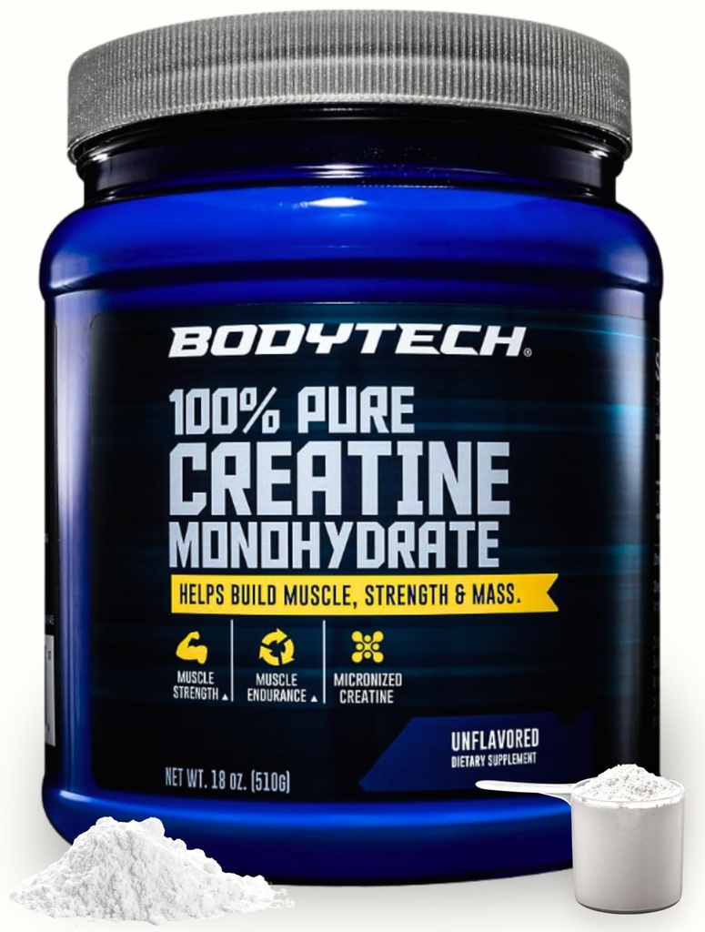 BODYTECH 100% Pure Creatine Monohydrate Powder - Premium Micronized Create for Enhanced Muscle Strength and Performance - Υποστηρίζει τους μυς, την αποκατάσταση, και την αυξημένη άσκηση (18oz/102 Services)