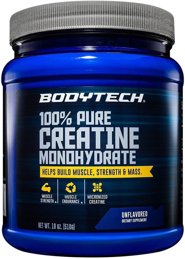 BODYTECH 100% Pure Creatine Monohydrate Powder - Premium Micronized Create for Enhanced Muscle Strength and Performance - Υποστηρίζει τους μυς, την αποκατάσταση, και την αυξημένη άσκηση (18oz/102 Services)
