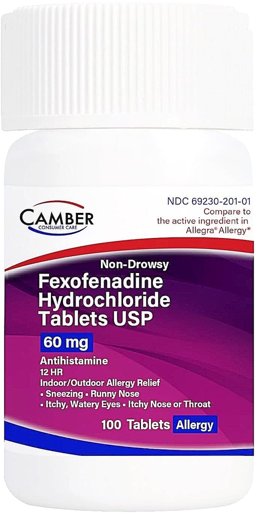 Φάρμακα μη- υπνηλία Fexofenadine Αντιισταμινικό Εσωτερική Εξωτερική Αλλεργία Ανακουφιστικό δισκία 60Mg 100 Μέτρα