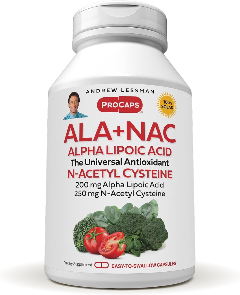 ANDREW LESSMAN ALA + NAC Alpha Lipoic Acid με N- Acetyl-Cysteine 360 Κάψουλες - Ultra-High Potency, Anti-Oxidant Υποστήριξη για το Νευρικό Σύστημα, Καρδιά, Εγκέφαλο, Ήπαρ, Νεφροί, Πνεύμονες, Ενέργεια. Χωρίς πρόσθετα