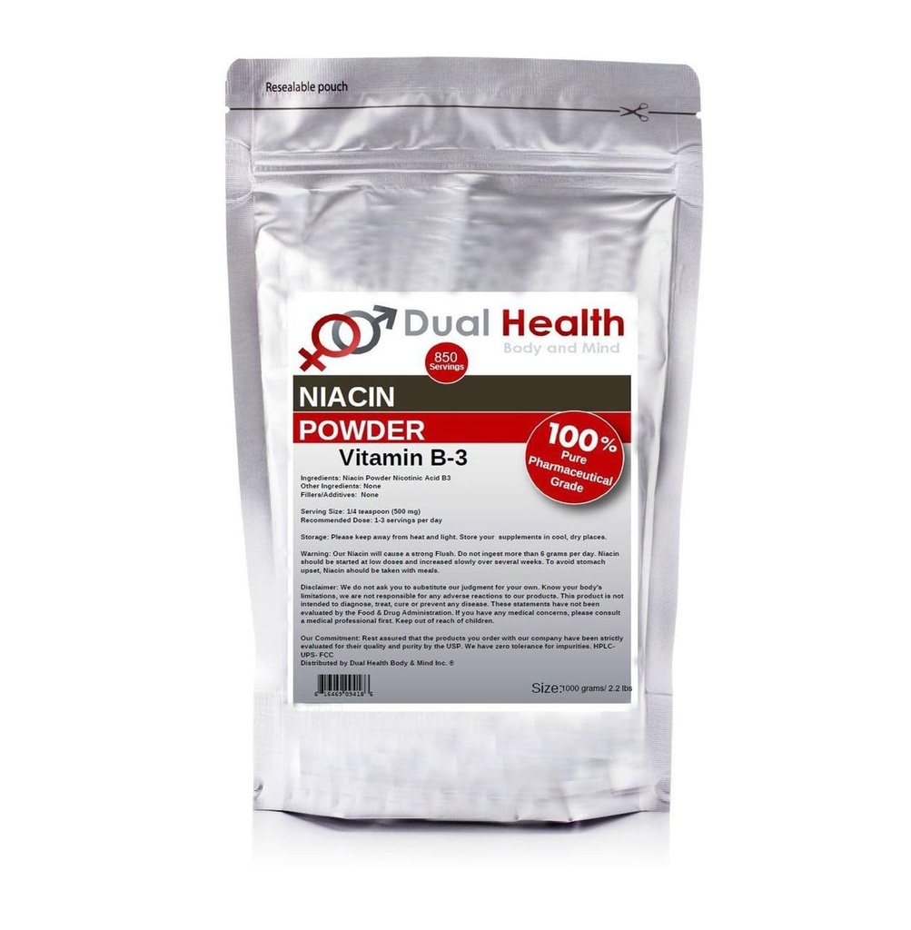 Niacin Powder (2,2 λίβρες - 1 χιλιόγραμμο) Βιταμίνη B3 Bulk Supplement Άμεση απελευθέρωση Νιασίνη με Flush Νικοτινικό οξύ μη-GMO, Vegan, Χωρίς γλουτένη Γρήγορη απορρόφηση Όχι ΓΤΟ, πληρωτικά, πρόσθετα, μέταλλα