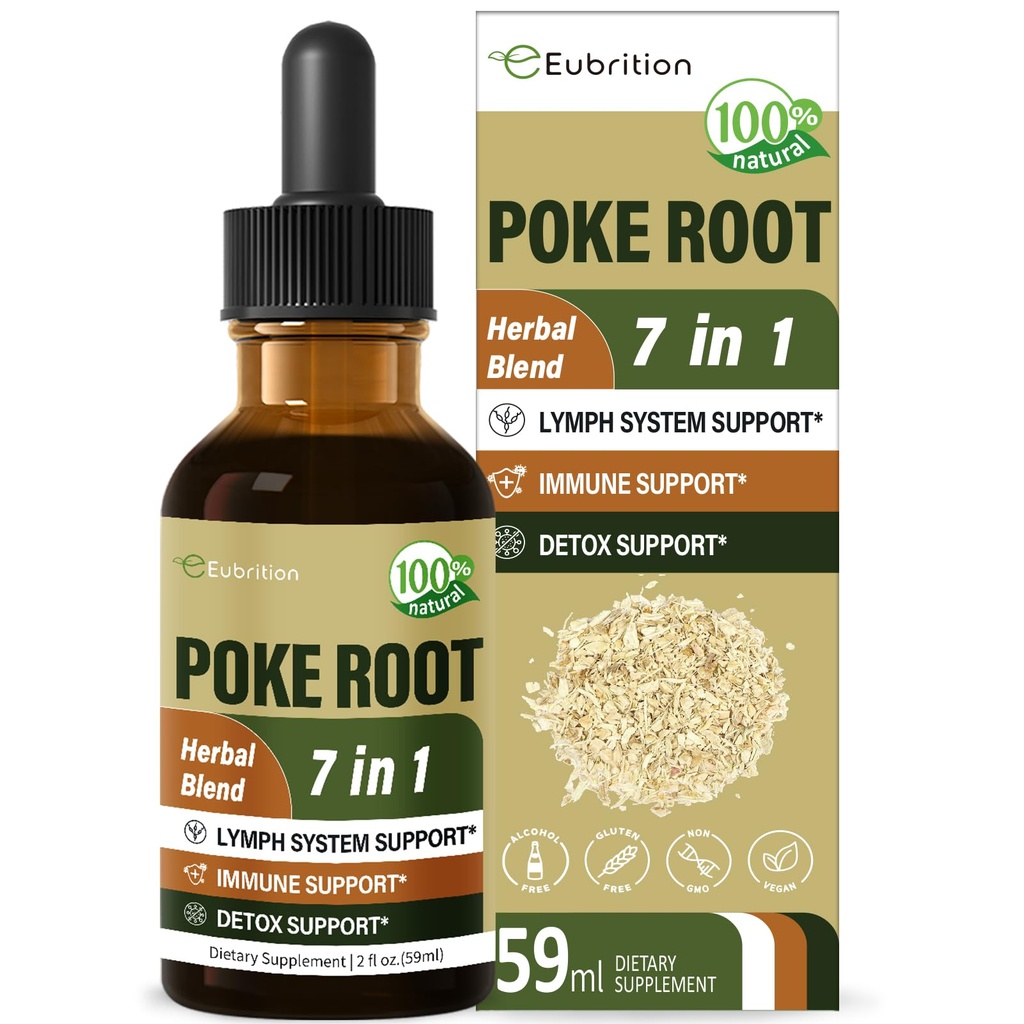 Poke Root Drops for Lymph System Support, Lymphatic Drainage Supplement for Lymphodema, 7 in 1 Formula with Goldenseal Extract for Immune Support, Dandelion for Detox & Cleanse. 2oz
