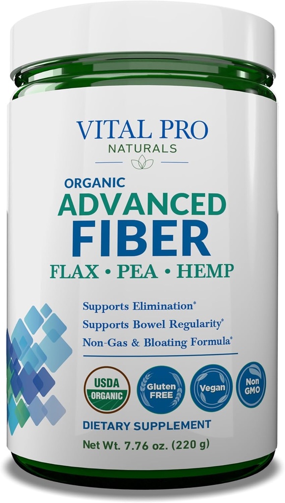 Vital Pro Naturals - Advanced Fiber Powder, Soluble και αδιάλυτη Fiber Supplement with Flax, Pea and Hemp, Organic Daily Dietary Supplement Supports Gut Digestive Regularity 7.76 oz