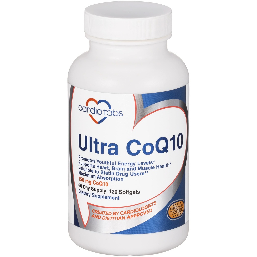 Ultra CoQ10 Coenzyme Supplement for Cardio Health, 150 mg CoQ10 - Ubiquinone - Per 2 Softgels w/Safflower Oil & Tocopherols, 6X Καλύτερη Απορρόφηση για την υγεία του εγκεφάλου και των μυών, 120 Softgels