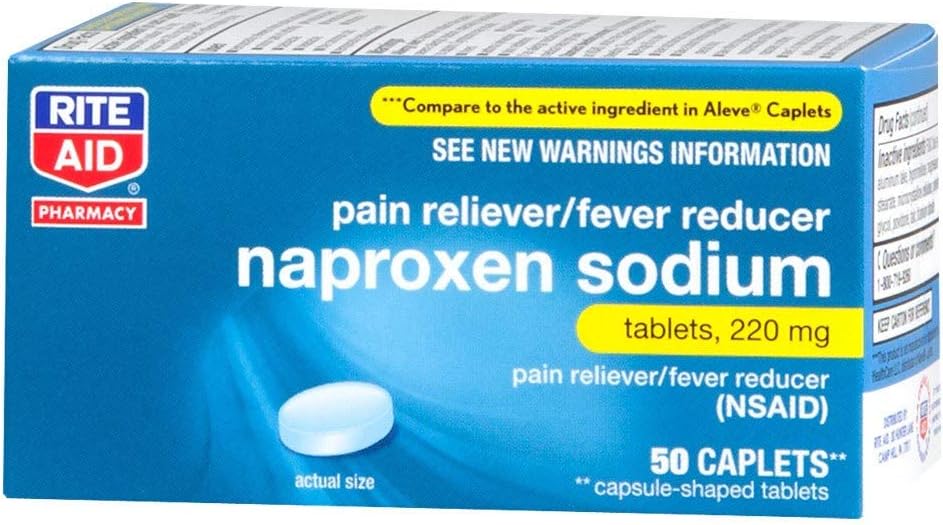 Rite Aid Naproxen χάπια ανακούφισης πόνου νατρίου, 220 mg Caplets - 50 Count 