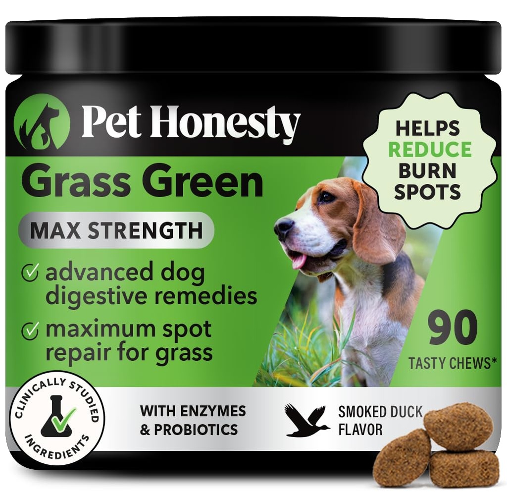 Grass Green Max Strength Dog Urine Neutralizer for Lawns - Advanced Lawn Saver Supplement for Severe Yellow Burn Spots & Brown Grass, Urinary Health, DL-Methionine, Probiotics & Enzymes (Duck, 90 Ct)