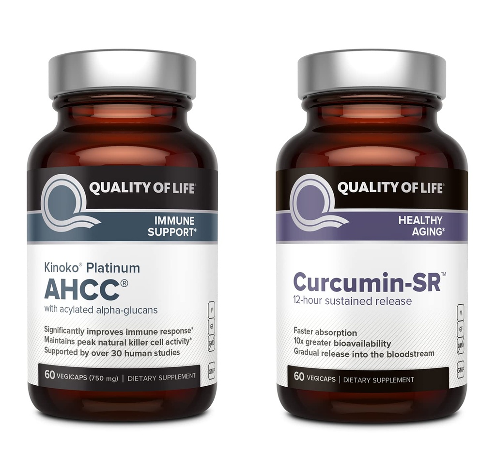 Ποιότητα ζωής Kinoko Platinum AHCC Mushroom Extract and Microactive Curcumin SR - Immune Bundle