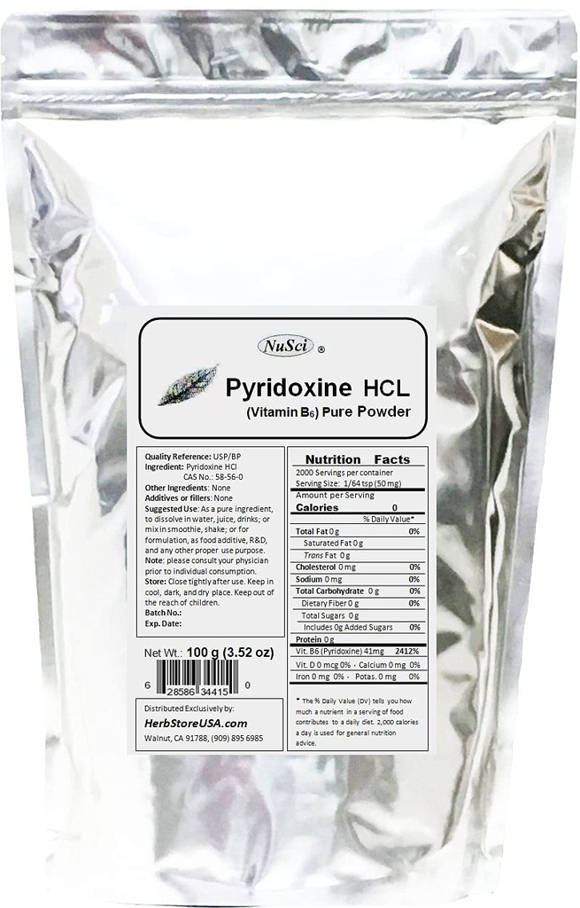 Pyridoxine HCl Βιταμίνη Β6 Pure Powder 100g (3.52oz)