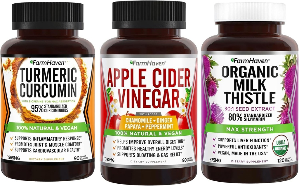 FarmHaven Turmeric Κουρκουμίνη με Μαύρο Πιπέρι και Μηλίτη Ξίδι με Τζίντζερ και Γαϊδουράγκαθο Γάλα