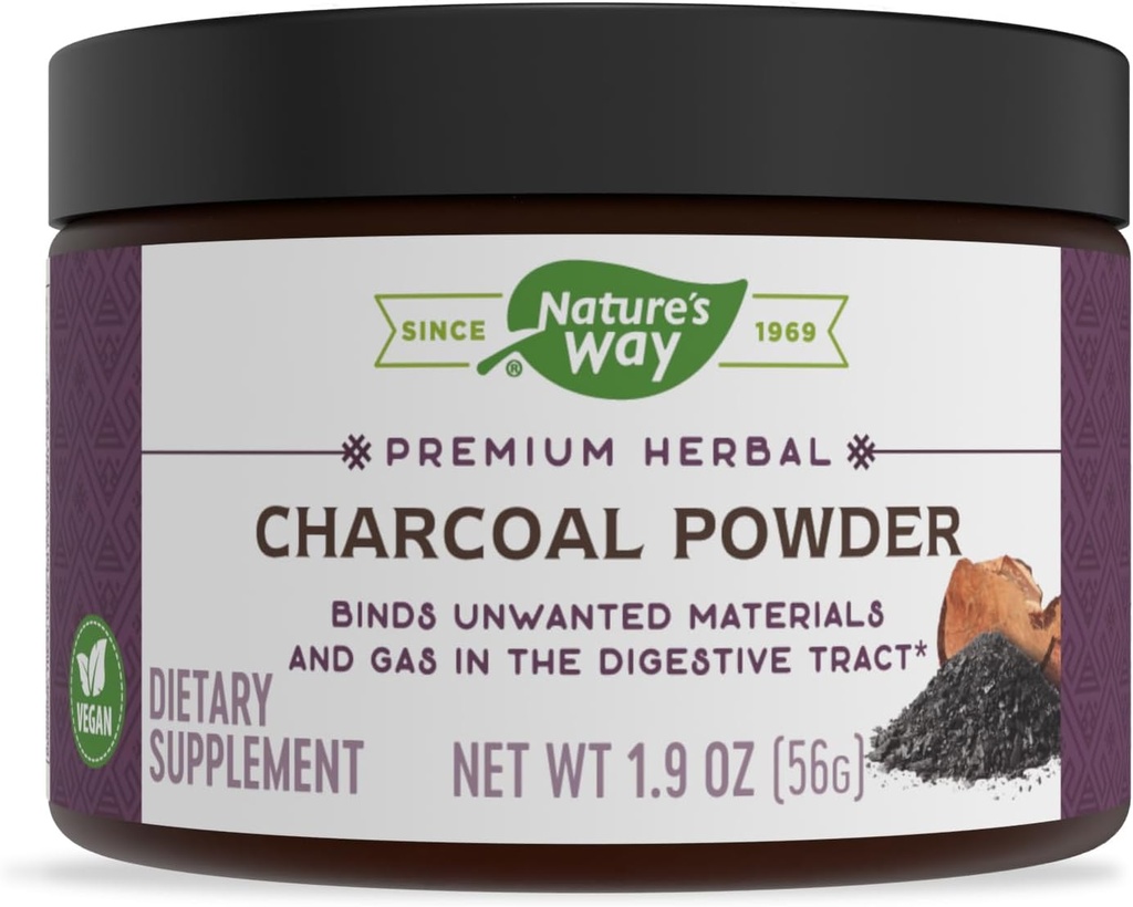 Nature's Way Premium Herbal Charcoal Powder, 800 mg ανά μερίδα, σκόνη, BPA Δωρεάν Συσκευασία (Συσκευασία Μαΐου Vary)