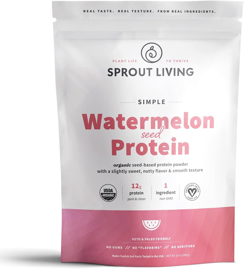 Sproout Living Simple Cartermelon Seed Protein Powder, 12 Grams Organic Plant Based Protein Powder Χωρίς Τεχνητά γλυκαντικά, Μη Γαλακτοκομικά, Μη ΓΤΟ, Vegan, Χωρίς Γλουτένη, Keto Drink Mix (10 oz)