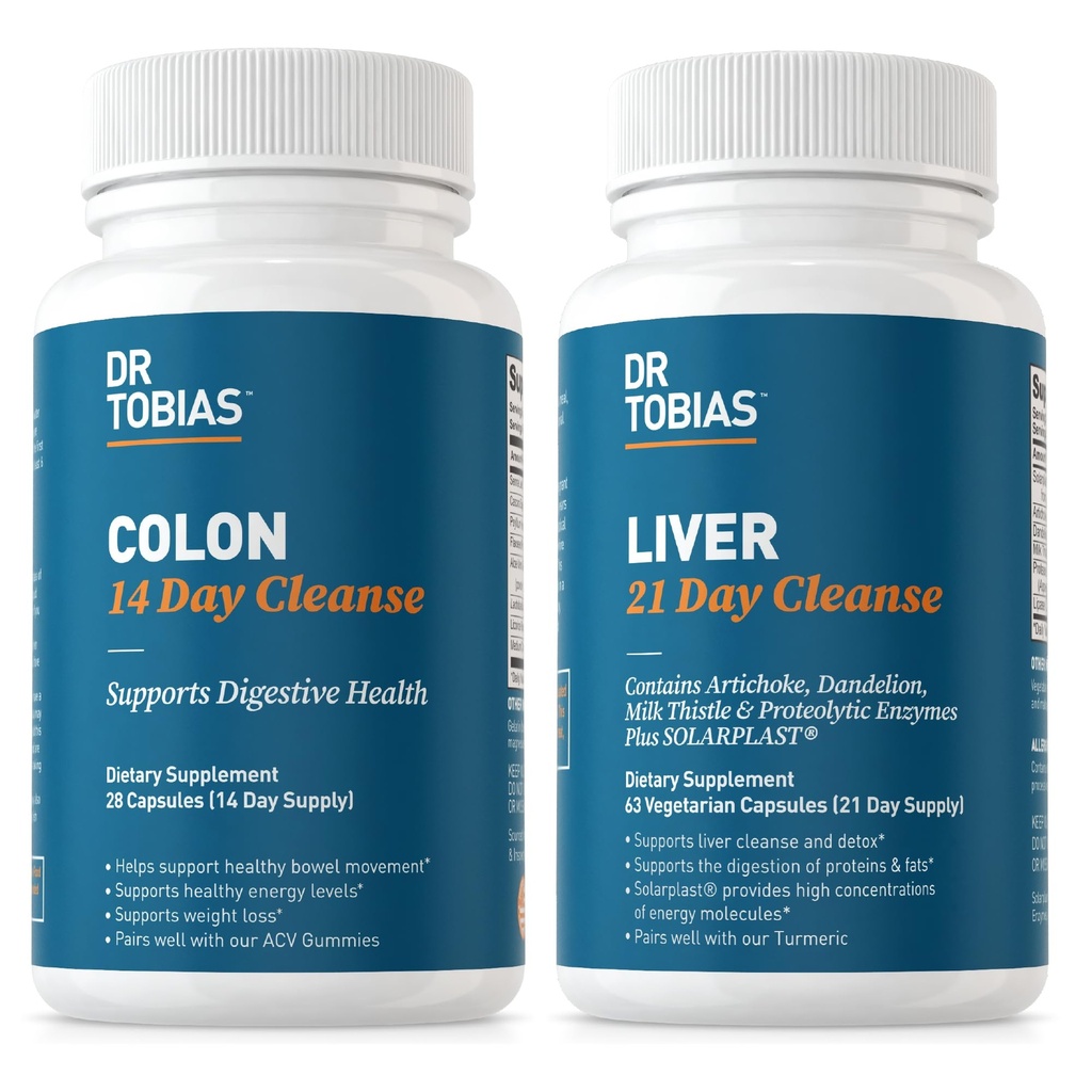 Dr. Tobias Colon 14 Day Cleanse & Liver 21 Day Cleanse Συμπληρώματα, με Ίνες, Βότανα & Προβιοτικά, Solarplast, Artichoke, Milk Thistle, Supports Gut and Liver Health.