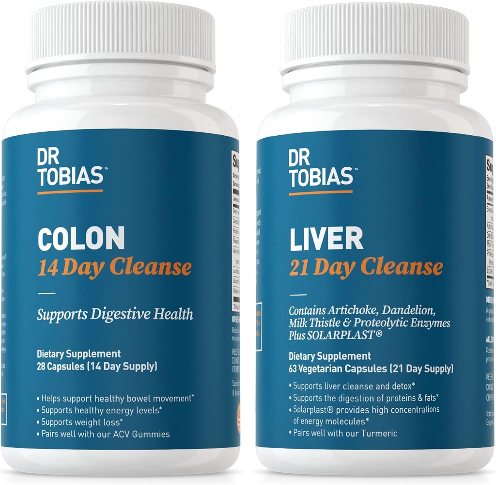 Dr. Tobias Colon 14 Day Cleanse & Liver 21 Day Cleanse Συμπληρώματα, με Ίνες, Βότανα & Προβιοτικά, Solarplast, Artichoke, Milk Thistle, Supports Gut and Liver Health.