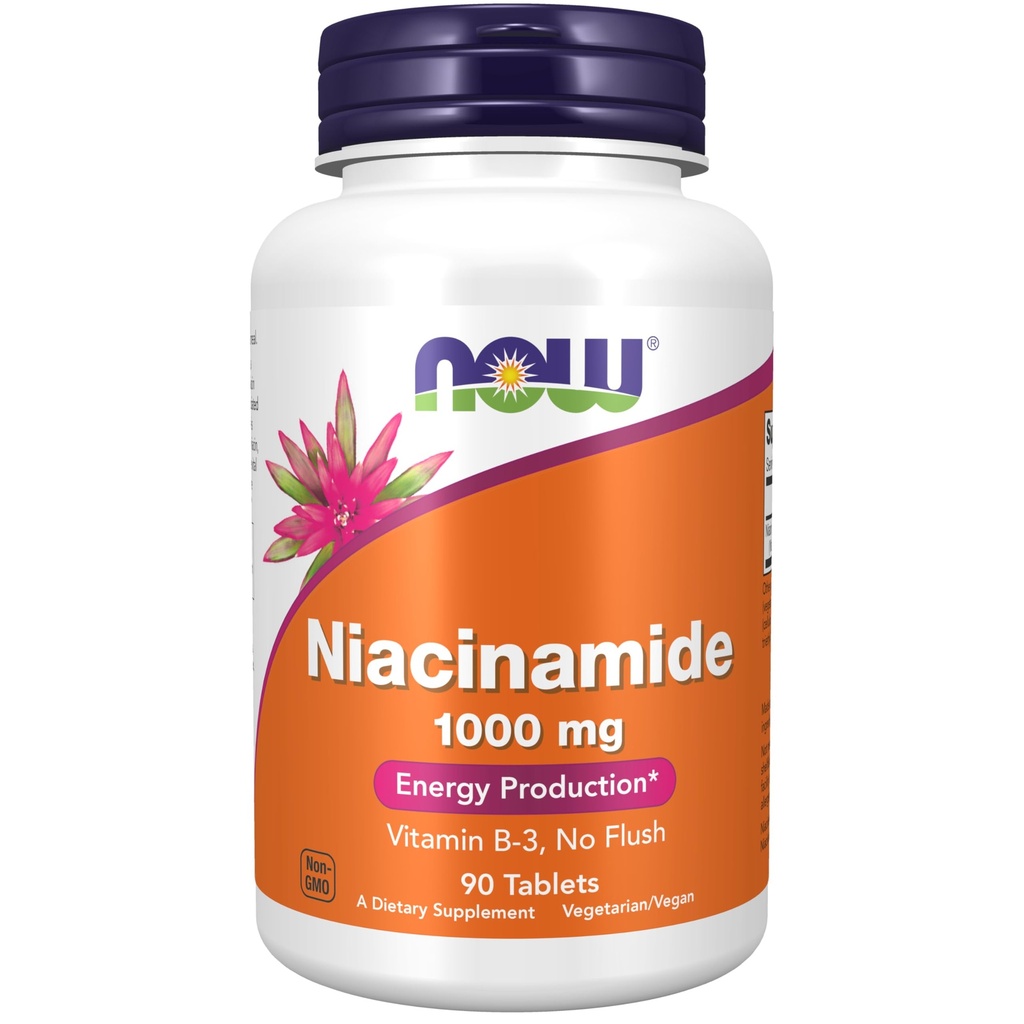 Now Foods Supplements, Niacinamide (Vitamin B-3) 1000 mg, Energy Production*, 90 Tablets, White, Off-White