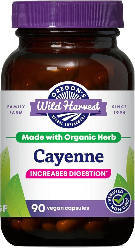 Oregon's Wild Harvest Non-GMO Cayenne Capsules, Organic Herbal Supplements, 90 Count