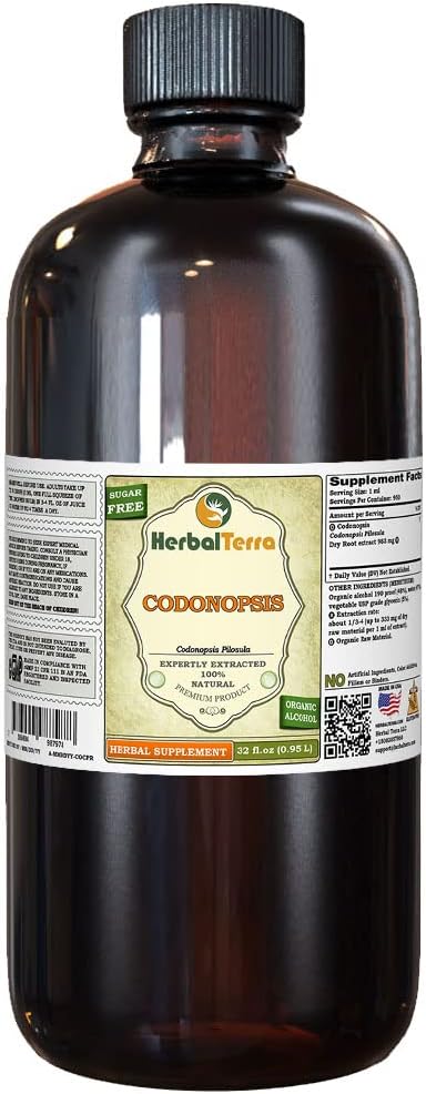 Codonopsis (Codonopsis Pilosula) Tincture, Organic Dried Root Liquid Extract (Brand Name: HerbalTerra, Proudly Made in USA) 32 fl.oz (0.95 l)