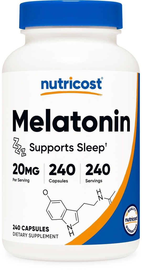 Nutricost Μελατονίνη 20mg, 240 Κάψουλες, Χωρίς ΓΤΟ & Γλουτένη
