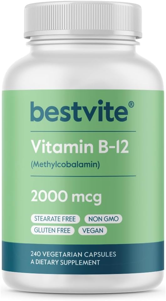 BESTVITE Βιταμίνη B12 (Methylcobalamin) 2000mcg (240 κάψουλες χορτοφάγων) (Methyl B12) - Χωρίς στεατικά - Vegan - Μη ΓΤΟ - Χωρίς γλουτένη