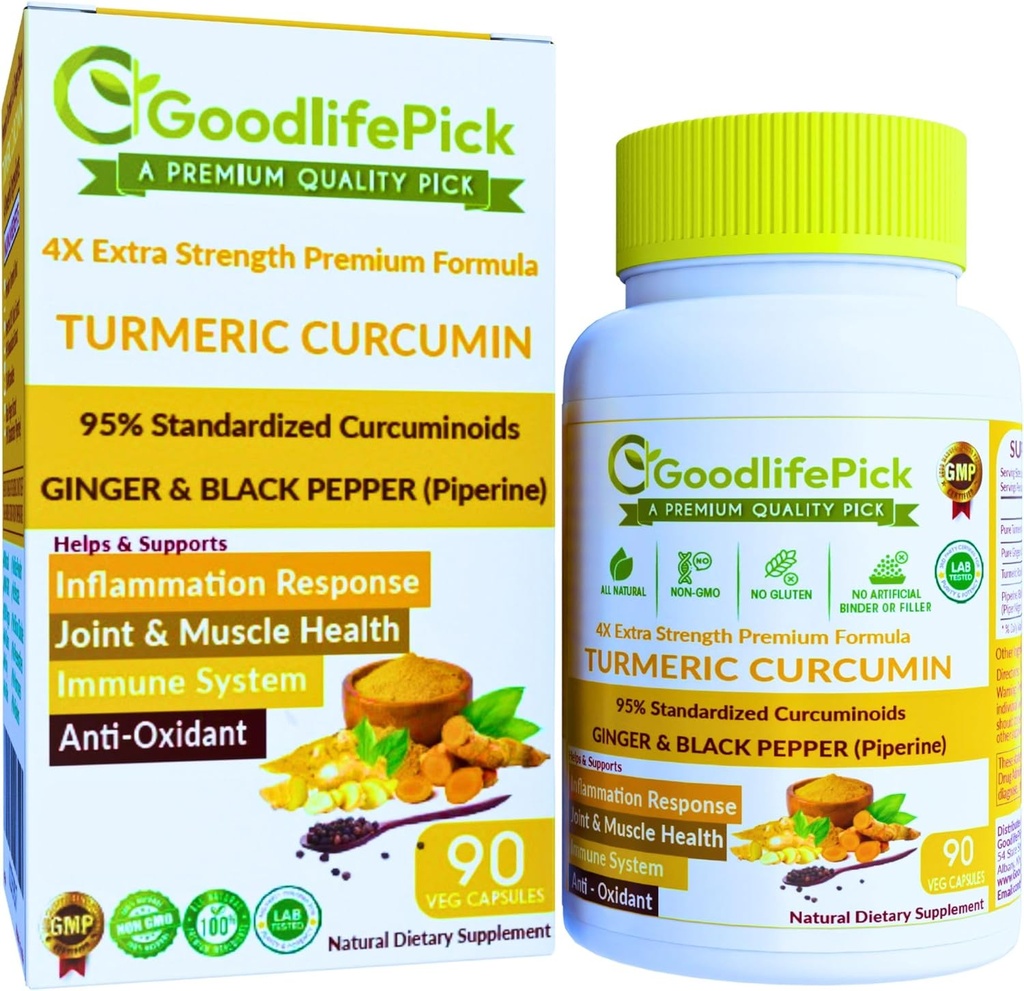 Κάψουλες κουρκουμίνης Turmeric Curcumin Extra Strength with Ginger & 95% Curcuminoids & Black Pepper Extract for Maximum Benefits. Όλα τα φυσικά μη ΓΤΟ ΟΧΙ σκόνη ρυζιού NO Στεατικό NO Silica- 90 Veg Cap