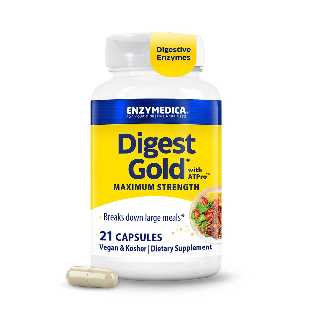Enzymedica, Digest Gold + ATPro, Maximum Strength Digestive Enzymes, 21 Capsules (FFP)