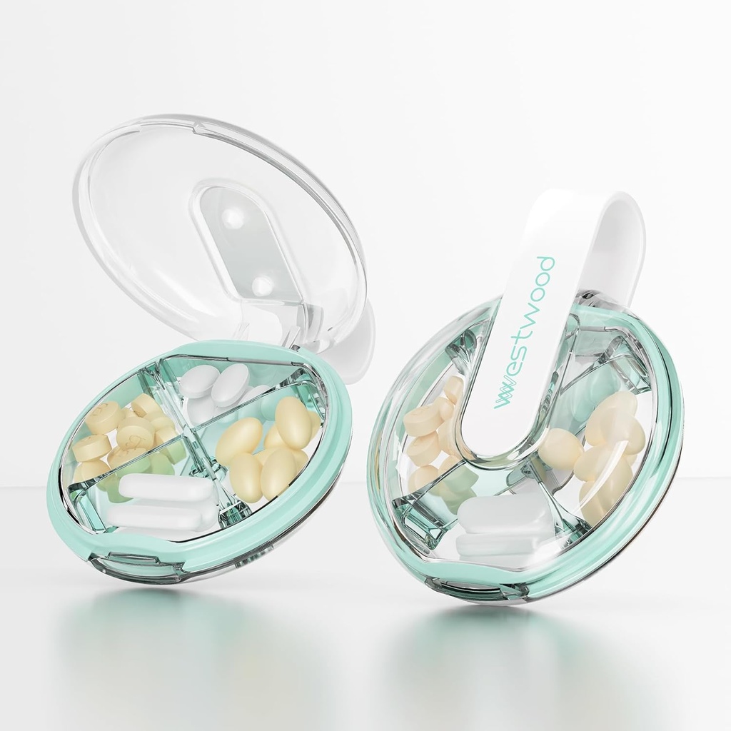 Μικρή θήκη χαπιών, Χαριτωμένο κουτί χαπιών για την τσάντα και την τσέπη, 4 διαμέρισμα μετακινήσιμος κάτοχος χαπιών, φορητός οργανωτής ταξιδιών για βιταμίνες, συμπληρώματα, ιχθυέλαια (πράσινο)