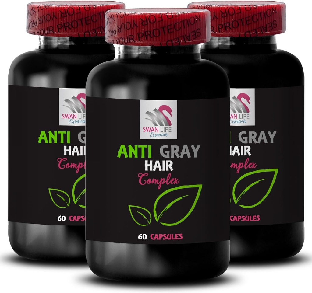 Anti grey hair supplement - ANTI GRAY HAIR COMPLEX - Γκρίζα υποστήριξη μαλλιών, Φωτεινό χρώμα μαλλιών, Έλεγχος απόχρωσης μαλλιών, Φρέσκο χρώμα, Προστασία χρώματος, Νεανική δόνηση, Μεταμόρφωση μαλλιών 3 Bot 180Caps