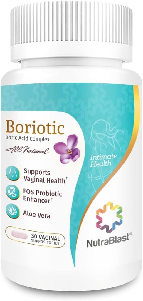 NutraBlast Boric Acid Κολπικά Υποθετικά Complex w/Aloe Vera & FOS Prebiotic Enhancer 