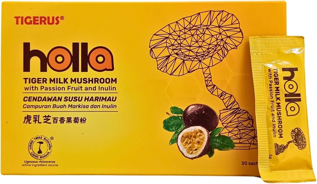 TIGERUS® Holla Tiger Milk Mushroom με Παθητική Φρούτα και Ινουλίνη - Ανοσολογική Υποστήριξη, Επιπεφυκίτιδα Υγεία, Αντιοξειδωτική Ενίσχυση, Συμπλήρωμα Φυσικής Ευεξίας - 30 Σακάκια