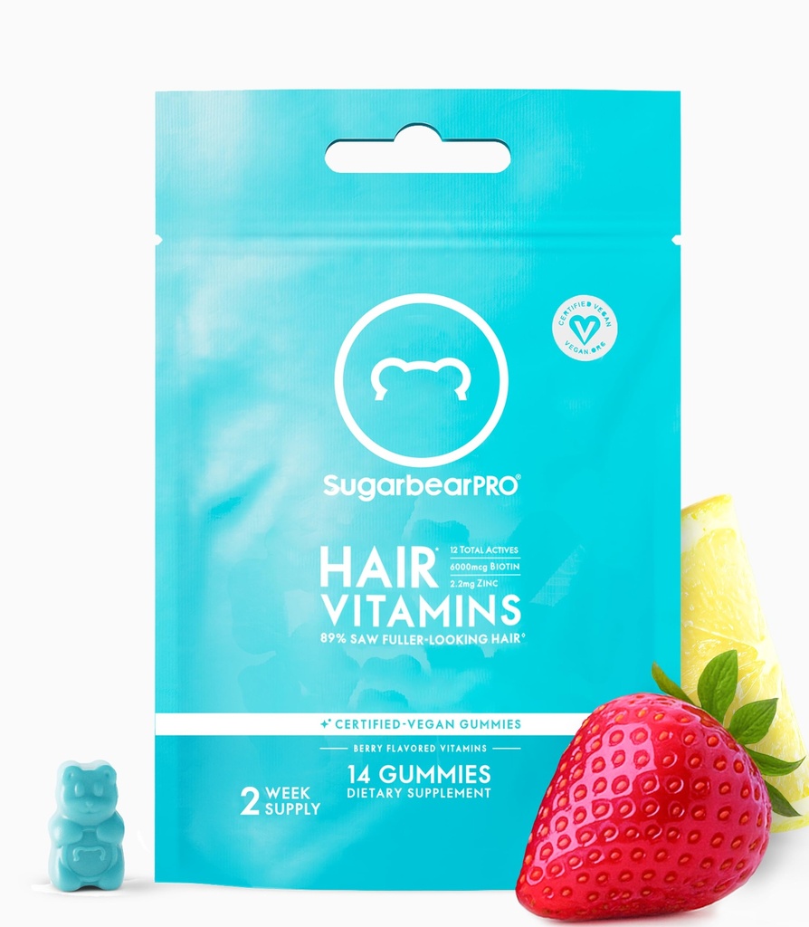 SugarBeaarPro Βιταμίνη μαλλιών Gummy 14 ημέρα προσφοράς επιπλέον δύναμη Biotin 6000mcg, ανάπτυξη για άνδρες & γυναίκες, Vegan Βιταμίνη B12, MSM, Ινοσιτόλη, Ωμέγα 3, Elderberry, Certified Kosher, Hanal, Σκληρό-ελεύθερο