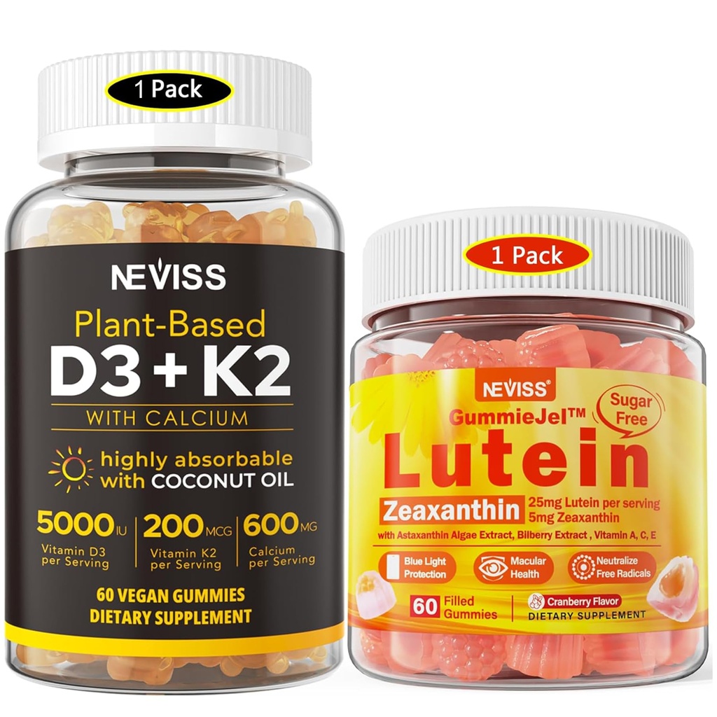 NEVISS Ζάχαρη δωρεάν Lutein Gummies 60 Counts + βιταμίνη D3 Gummies 60 Counts