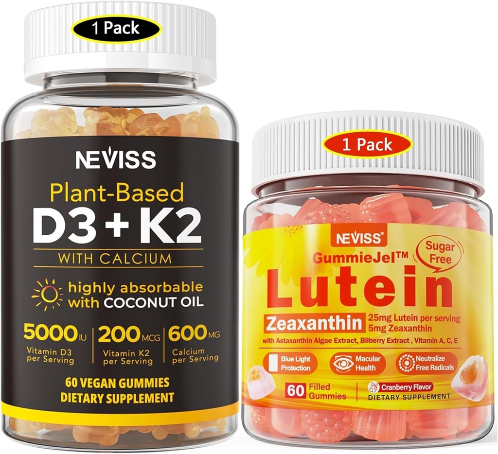 NEVISS Ζάχαρη δωρεάν Lutein Gummies 60 Counts + βιταμίνη D3 Gummies 60 Counts