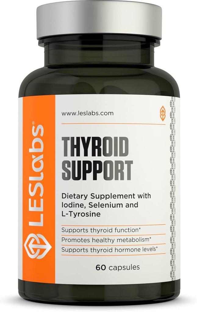 LES Labs Thyroid Support – Μεταβολική Υγεία, Θυρεοειδής Ορμόνη Παραγωγή, Ενέργεια & Εστίαση – Ιώδιο, L-Τυροσίνη, Ashwagandha, Σελήνιο & Κουρκουμάς – Συμπλήρωμα μη ΓΤΟ – 60 Κάψουλες