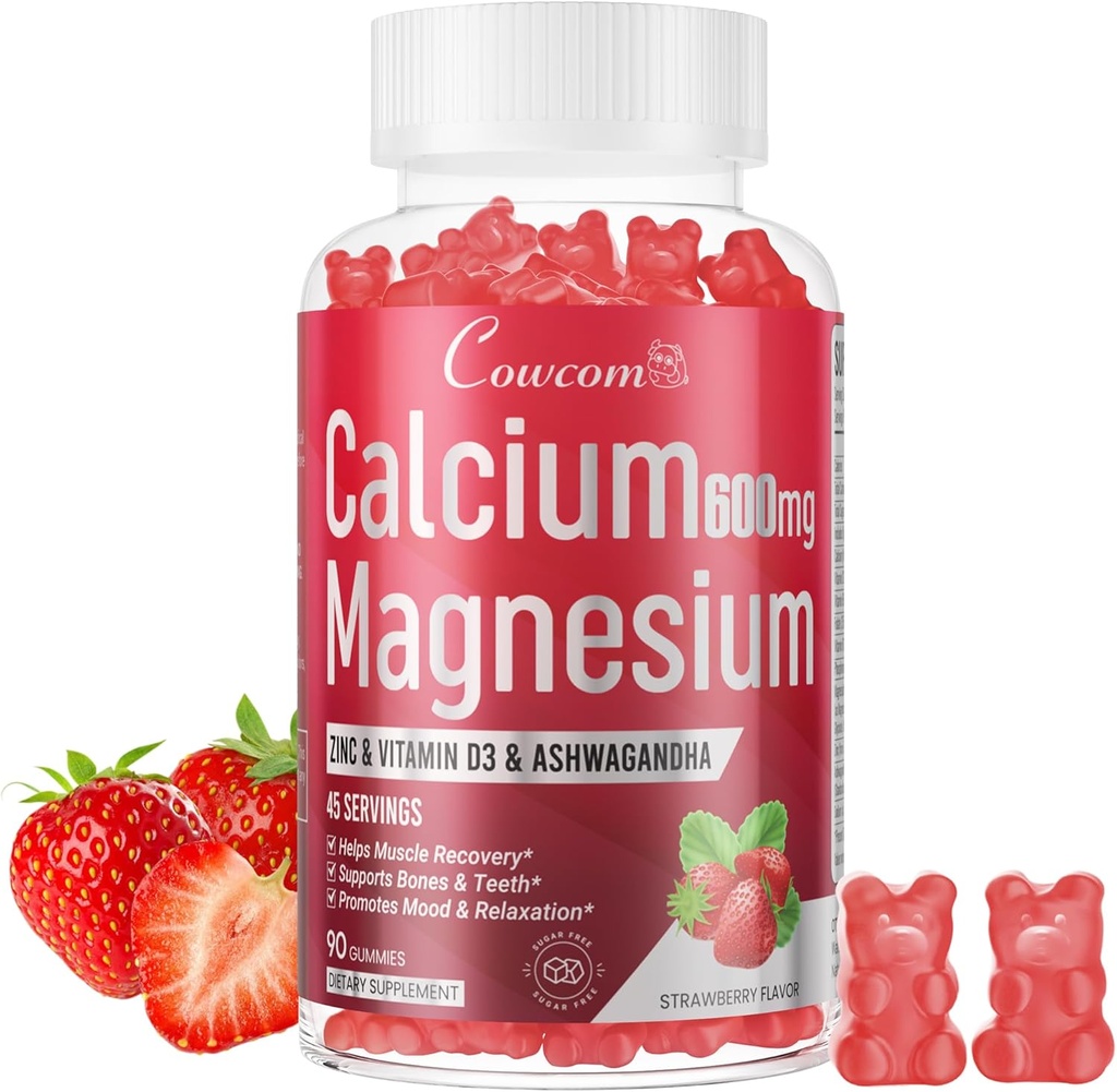 Ασβέστιο Μαγνήσιο Ψευδάργυρος Gummies & Βιταμίνη D3,B6,B12,Ανοσοποιητικό και στηρίζοντας την υγεία των οστών Συμπλήρωμα Μαγνήσιο Μαγνήσιο για γυναίκες άνδρες, χωρίς ζάχαρη Vegan Flavor 90 Counts
