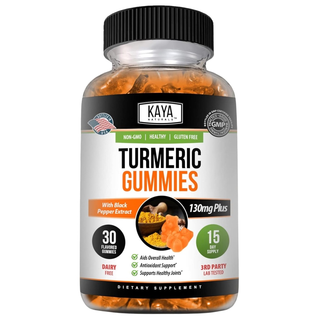 Kaya Naturals Turmeric Συμπληρώματα Gummies - καθαρή φύση κουρκουμίνη - Turmeric Ginger Gummies - 30 Count Gummy - Turmeric με εκχύλισμα μαύρου πιπεριού