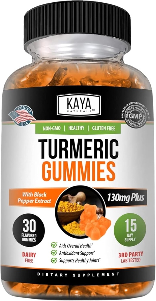 Kaya Naturals Turmeric Συμπληρώματα Gummies - καθαρή φύση κουρκουμίνη - Turmeric Ginger Gummies - 30 Count Gummy - Turmeric με εκχύλισμα μαύρου πιπεριού