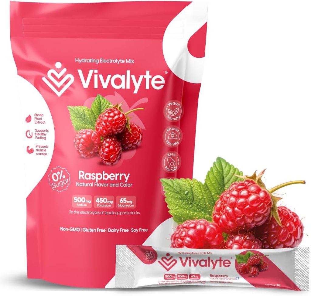 Electrolyte Powder No Sugar Stevia Sweetened 100% Natural Hydration Packets - 20 Count | Sodium, Potassium Citrate & Magnesium L-Threonate (5.64, Raspberry)