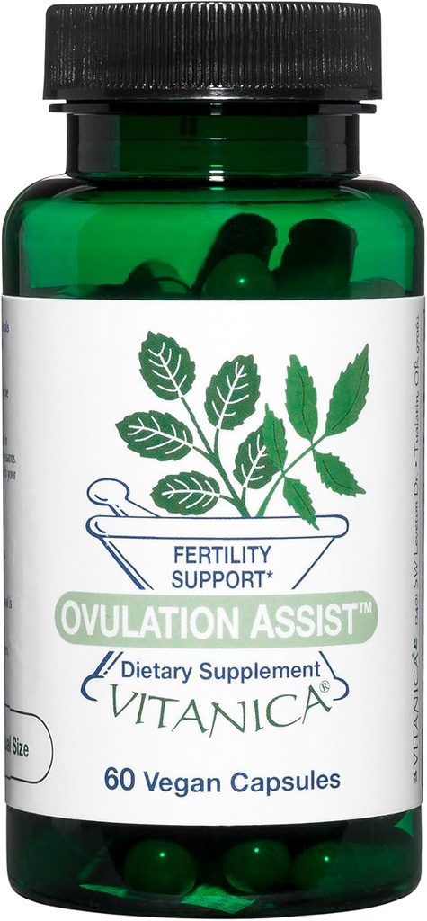 Vitanica Ovulation Assist - Ovarian Health & Adrenal Support with Rhodiola Rosea, Holy Basil, Tribulus Terrestris & Chaste Tree - Βοτανικό Συμπλήρωμα Διατροφής - Pro Logo - 60 Vegan Caps