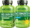 NATURELO Βιταμίνη D - Φυτό με βάση από τη λειχήνα - 180 μίνι κάψουλες, Vegan B12, 1000 mcg Μεθυλοκοβαλαμίνη - 90 κάψουλες
