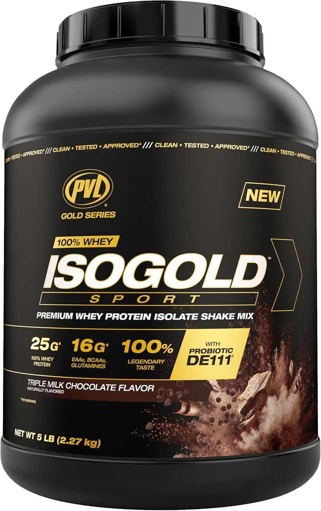 PVL Gold Series - 100% Whey ISOGOLD Sport - Premium Whey Protein Isolate Shake Mix - 5 LB - Τριπλή σοκολάτα
